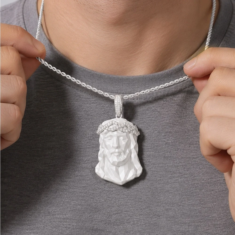 925 Sterling Silver Jesus Head Pendant 2.00CT MOISSANITE Men’s Jewelry